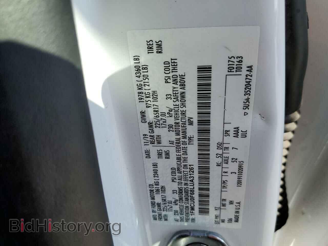 2020 FORD ESCAPE - VIN: 1FMCU0F68LUA31261 - Фото 10