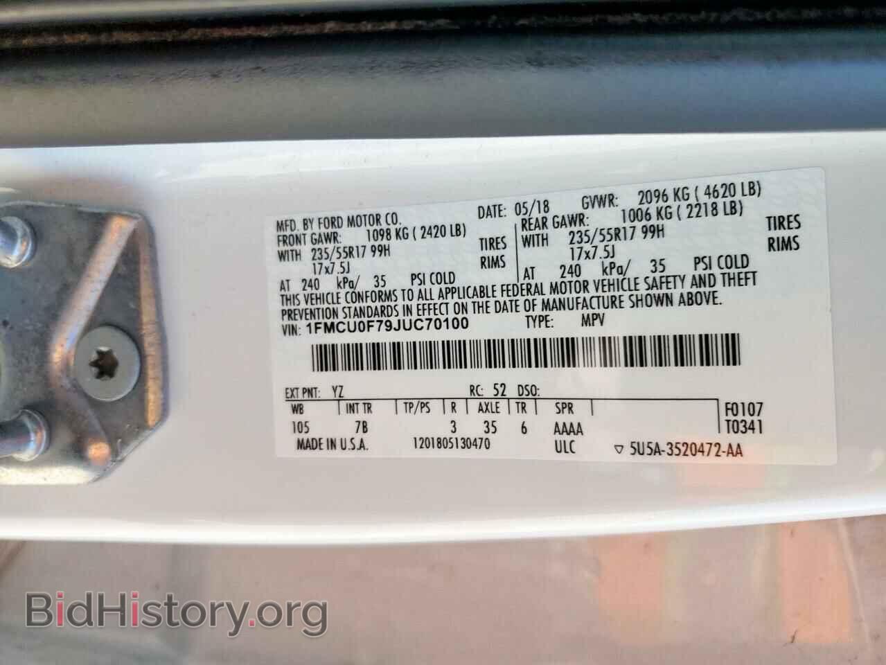 2018 FORD ESCAPE - VIN: 1FMCU0F79JUC70100 - Фото 14