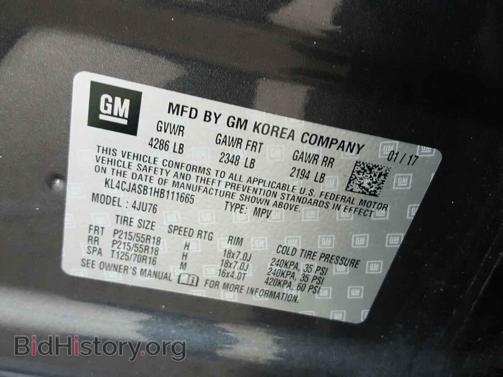 2017 BUICK ENCORE - VIN: KL4CJASB1HB111665 - Фото 10