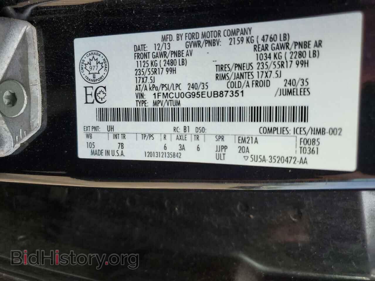 2014 FORD ESCAPE - VIN: 1FMCU0G95EUB87351 - Фото 13