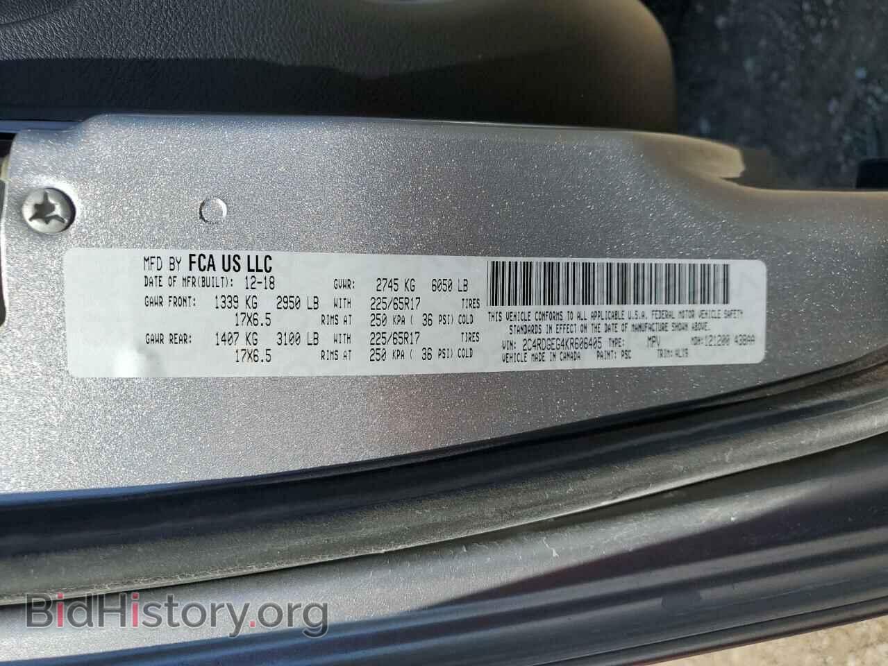 2019 DODGE CARAVAN - VIN: 2C4RDGEG4KR606405 - Фото 13