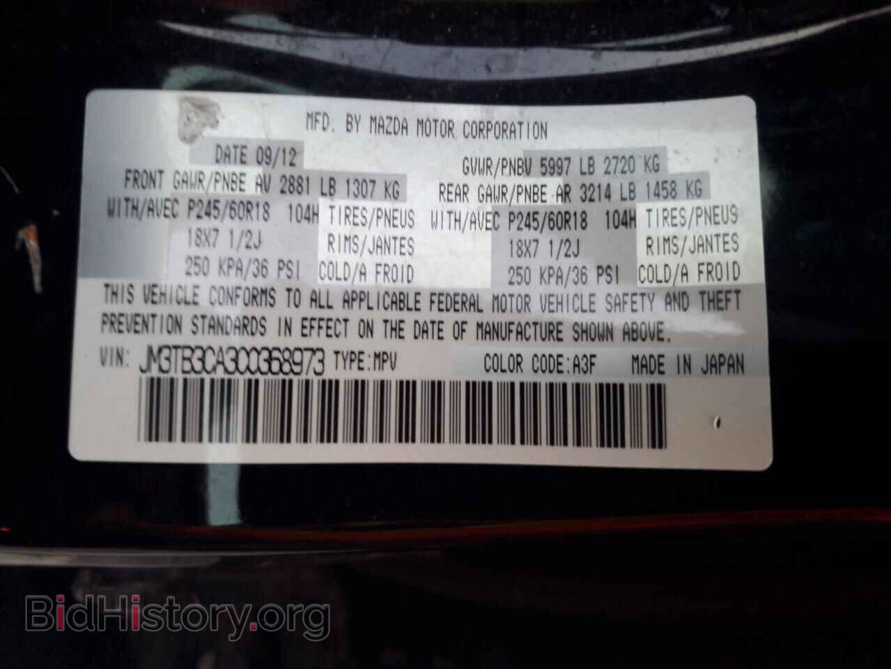 2012 MAZDA CX-9 - VIN: JM3TB3CA3C0368973 - Фото 13