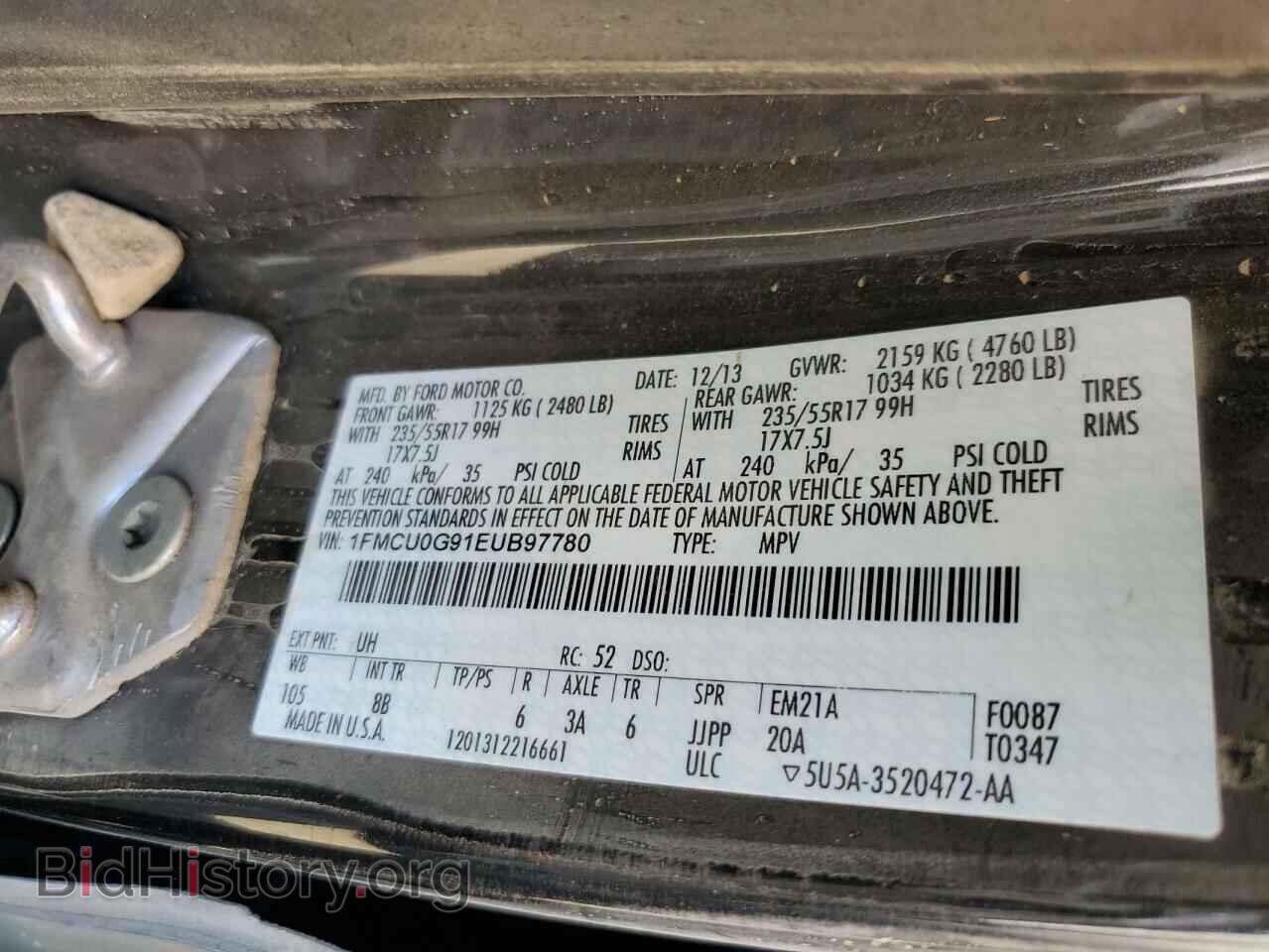 2014 FORD ESCAPE - VIN: 1FMCU0G91EUB97780 - Фото 10