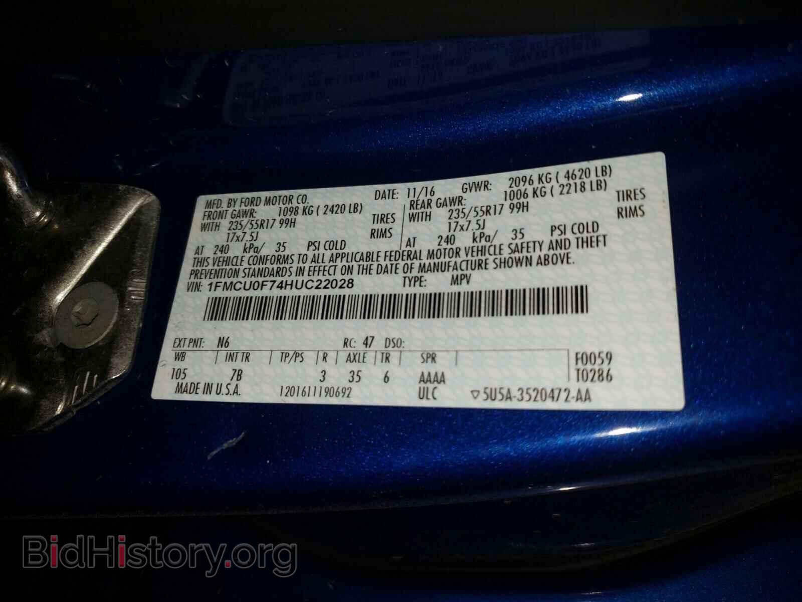 2017 FORD ESCAPE - VIN: 1FMCU0F74HUC22028 - Фото 10