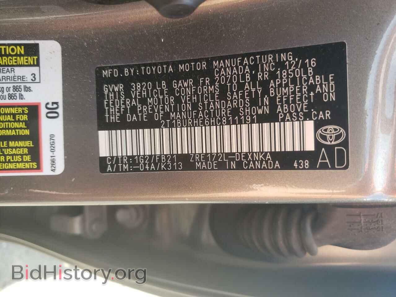 2017 TOYOTA COROLLA - VIN: 2T1BURHE6HC811191 - Фото 13