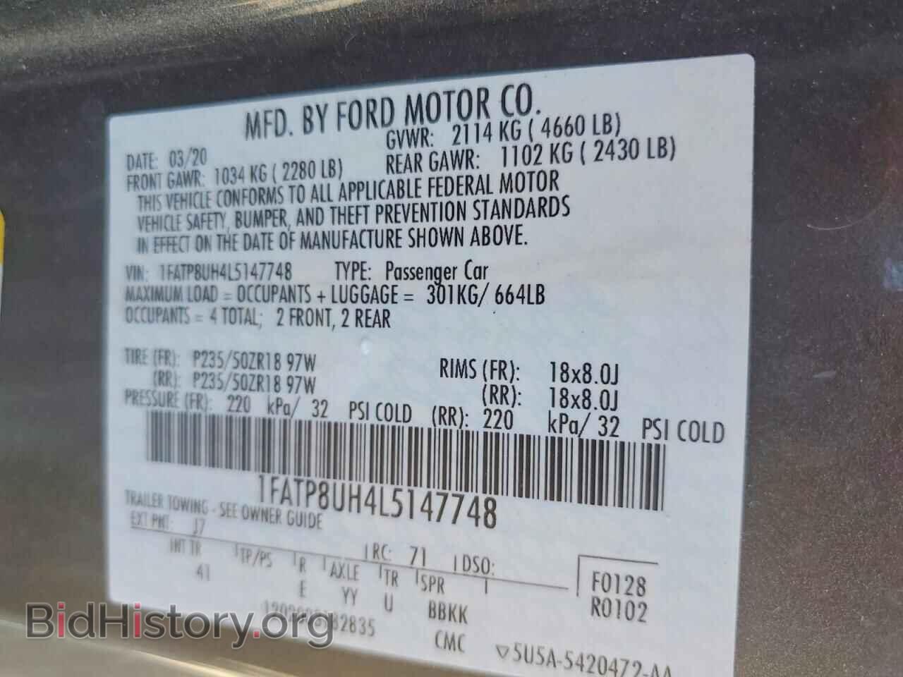 2020 FORD MUSTANG - VIN: 1FATP8UH4L5147748 - Фото 12