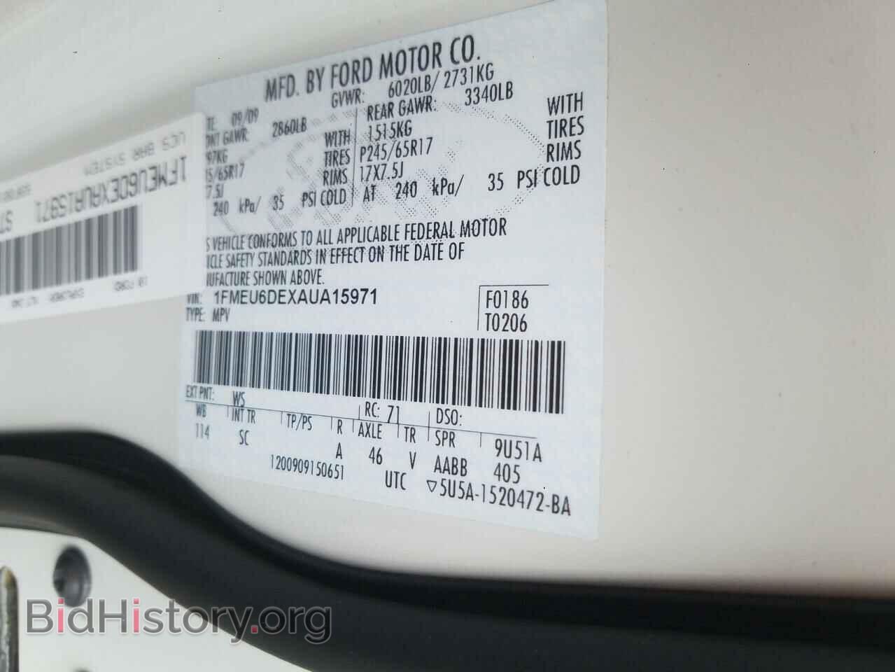 2010 FORD EXPLORER - VIN: 1FMEU6DEXAUA15971 - Фото 10