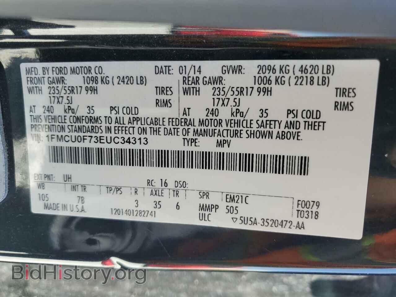 2014 FORD ESCAPE - VIN: 1FMCU0F73EUC34313 - Фото 13