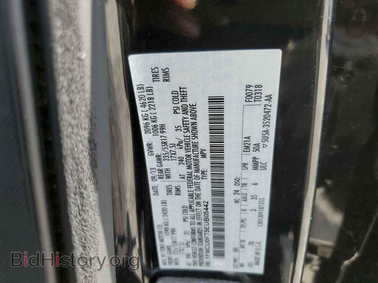 2014 FORD ESCAPE - VIN: 1FMCU0F75EUB05442 - Фото 10