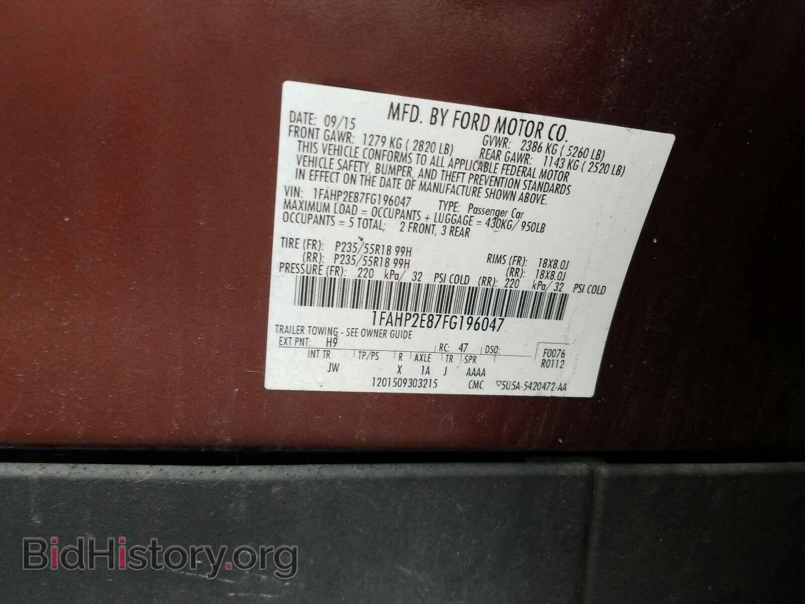 2015 FORD TAURUS - VIN: 1FAHP2E87FG196047 - Фото 10
