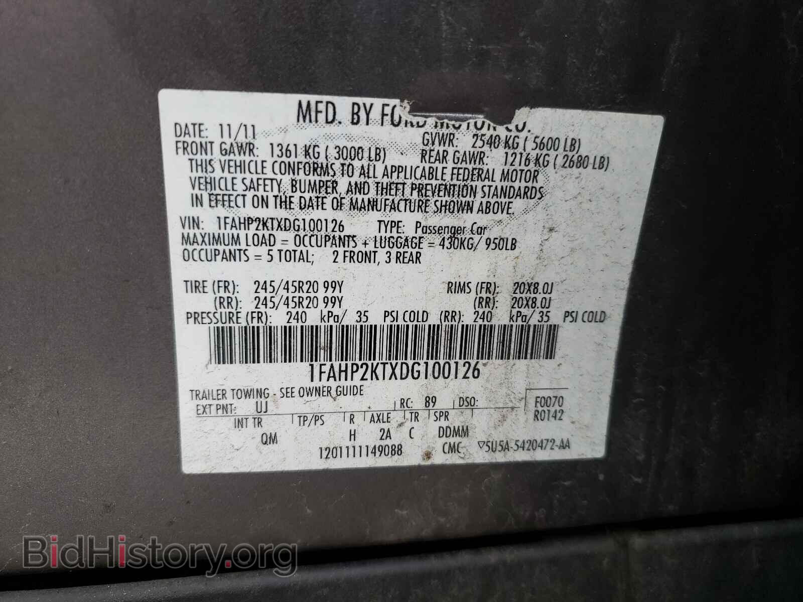 2013 FORD TAURUS - VIN: 1FAHP2KTXDG100126 - Photo 10