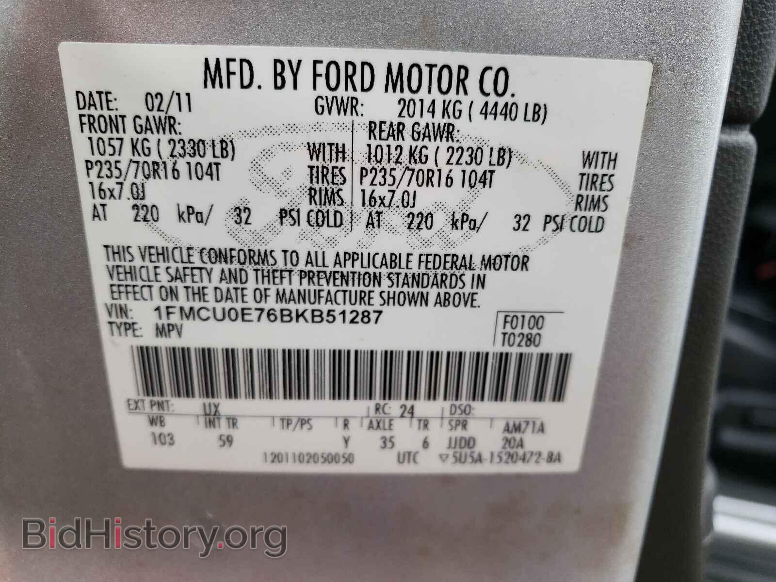 2011 FORD ESCAPE - VIN: 1FMCU0E76BKB51287 - Фото 10
