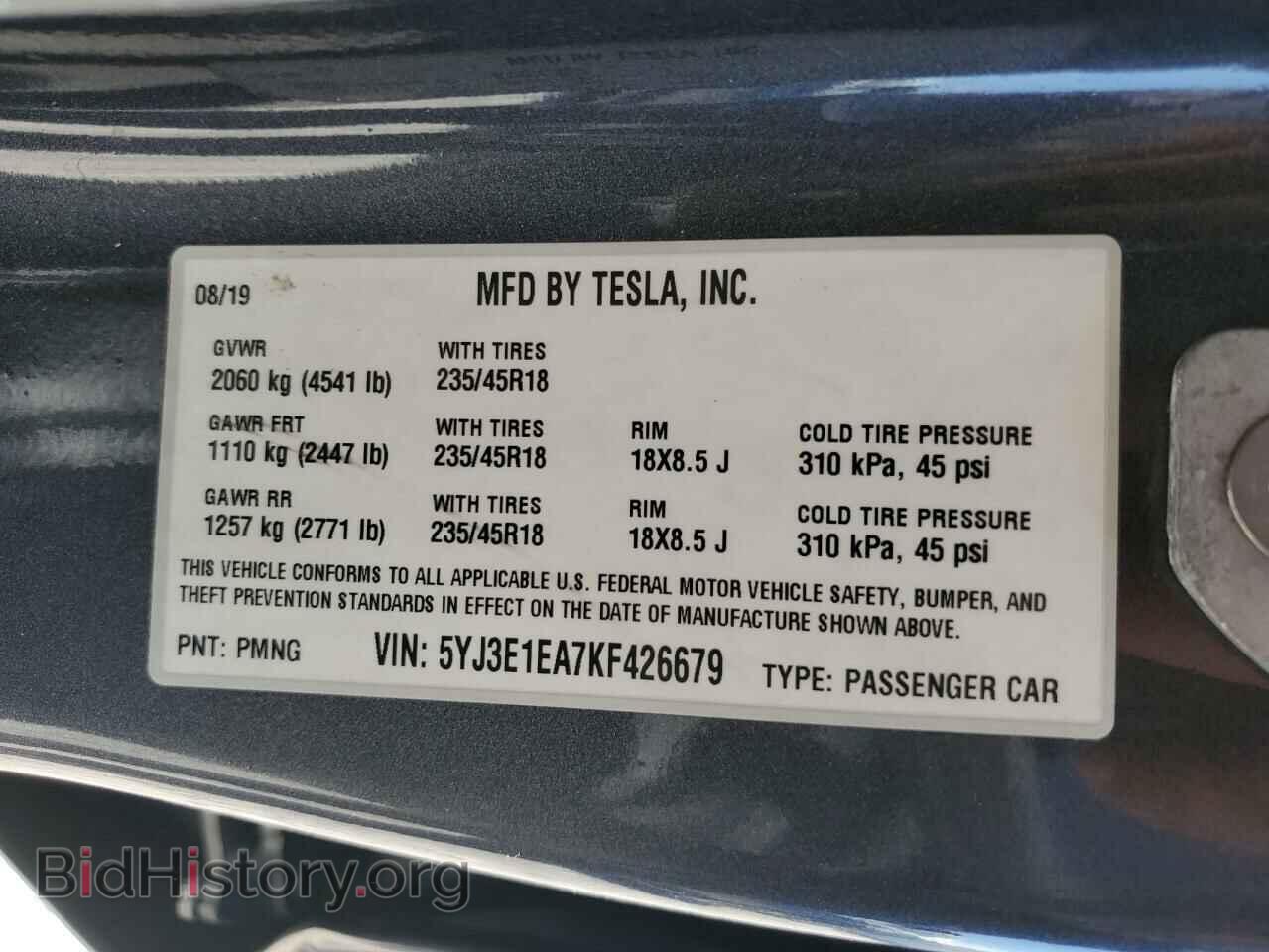 2019 TESLA MODEL 3 - VIN: 5YJ3E1EA7KF426679 - Фото 12