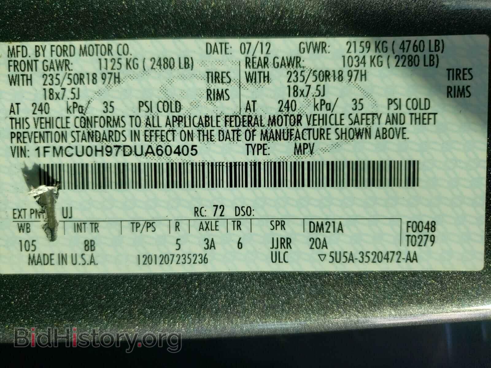 2013 FORD ESCAPE - VIN: 1FMCU0H97DUA60405 - Фото 10
