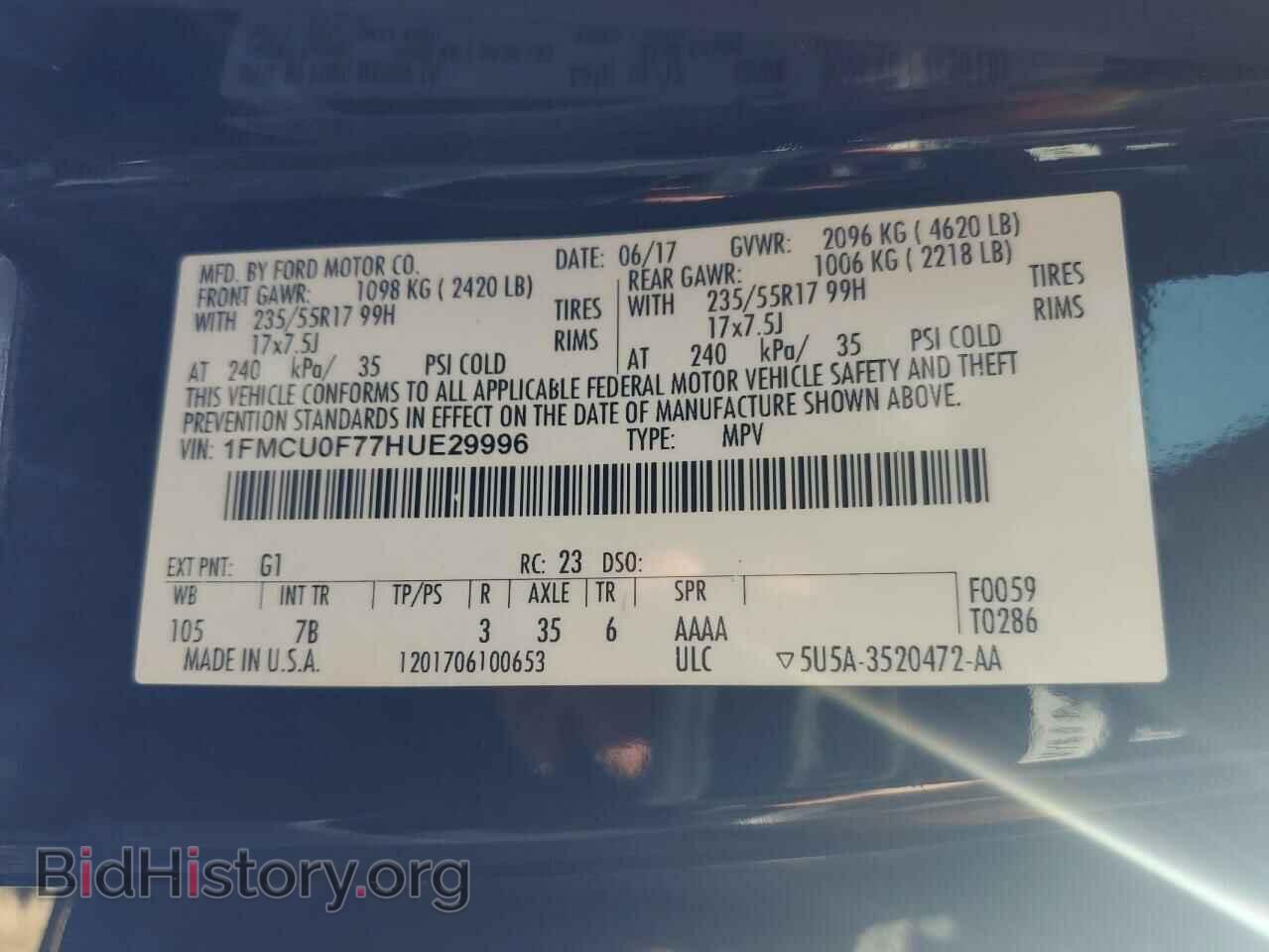 2017 FORD ESCAPE - VIN: 1FMCU0F77HUE29996 - Фото 10
