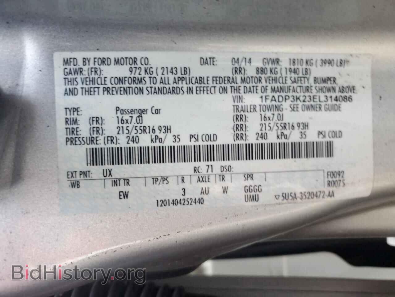 2014 FORD FOCUS - VIN: 1FADP3K23EL314086 - Фото 12