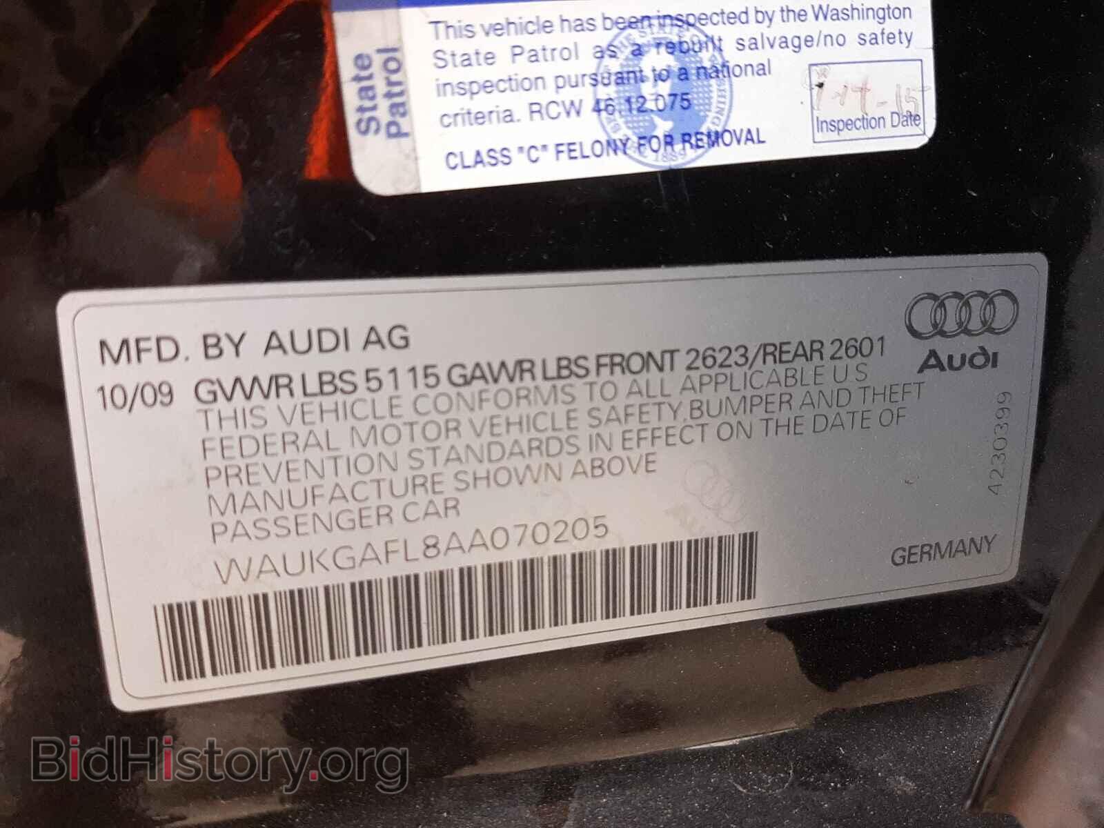 2010 AUDI S4/RS4 - VIN: WAUKGAFL8AA070205 - Фото 10