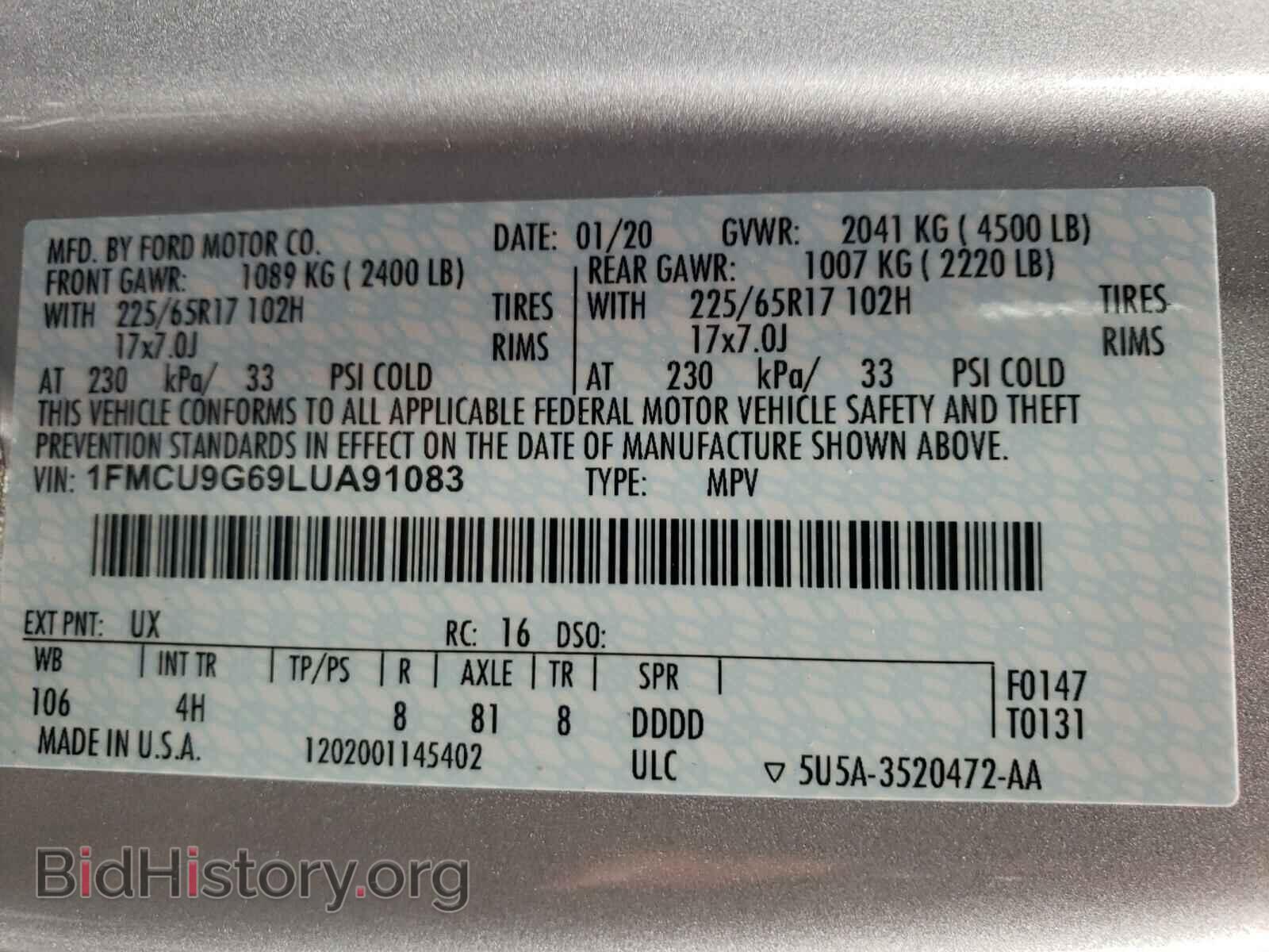 2020 FORD ESCAPE - VIN: 1FMCU9G69LUA91083 - Photo 10