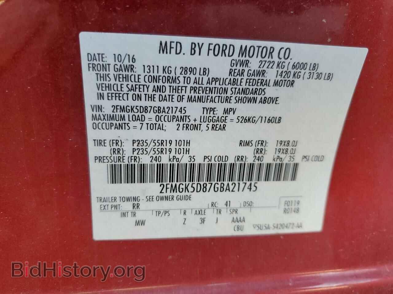 2016 FORD FLEX - VIN: 2FMGK5D87GBA21745 - Photo 10