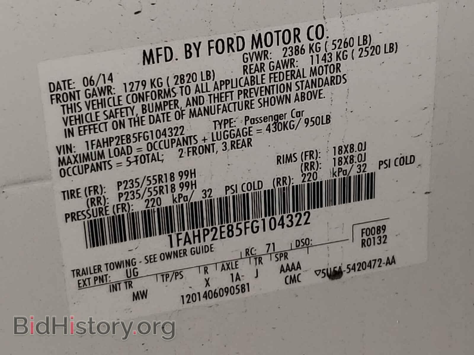 2015 FORD TAURUS - VIN: 1FAHP2E85FG104322 - Фото 10
