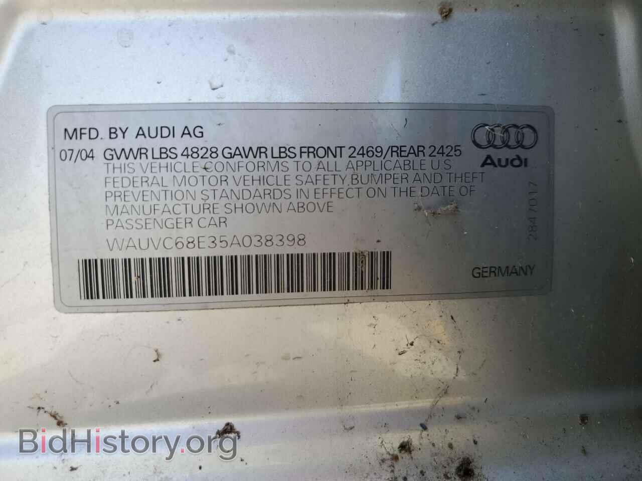 2005 AUDI A4 - VIN: WAUVC68E35A038398 - Фото 12