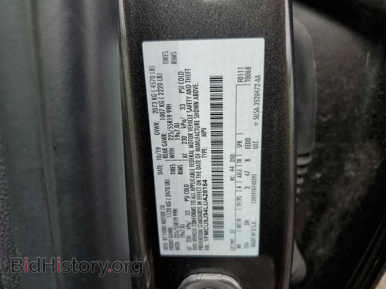 2020 FORD ESCAPE - VIN: 1FMCU9J94LUA28184 - Photo 10