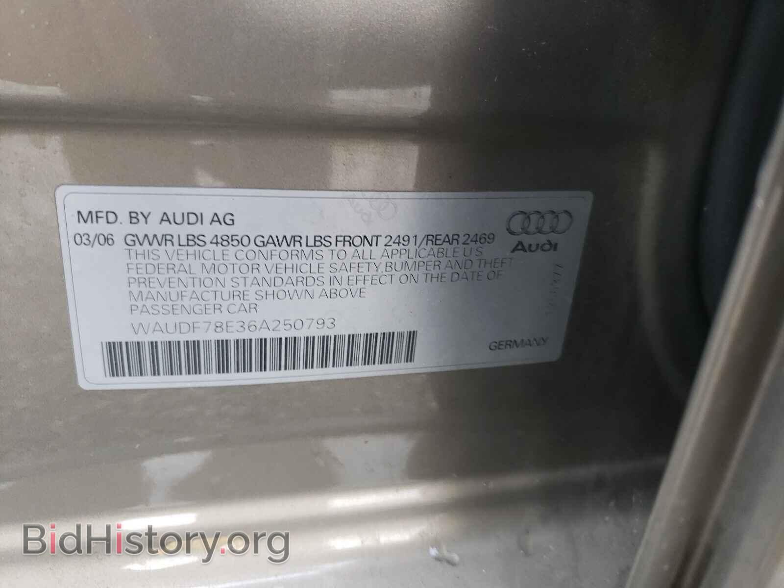 2006 AUDI A4 - VIN: WAUDF78E36A250793 - Фото 10