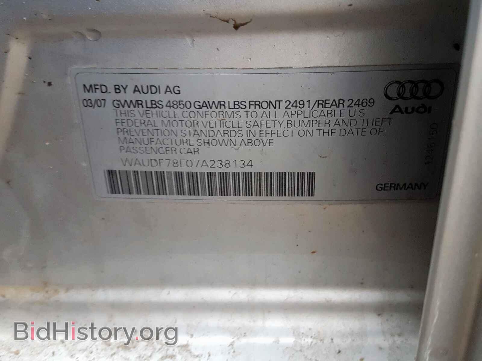 2007 AUDI A4 - VIN: WAUDF78E07A238134 - Фото 10