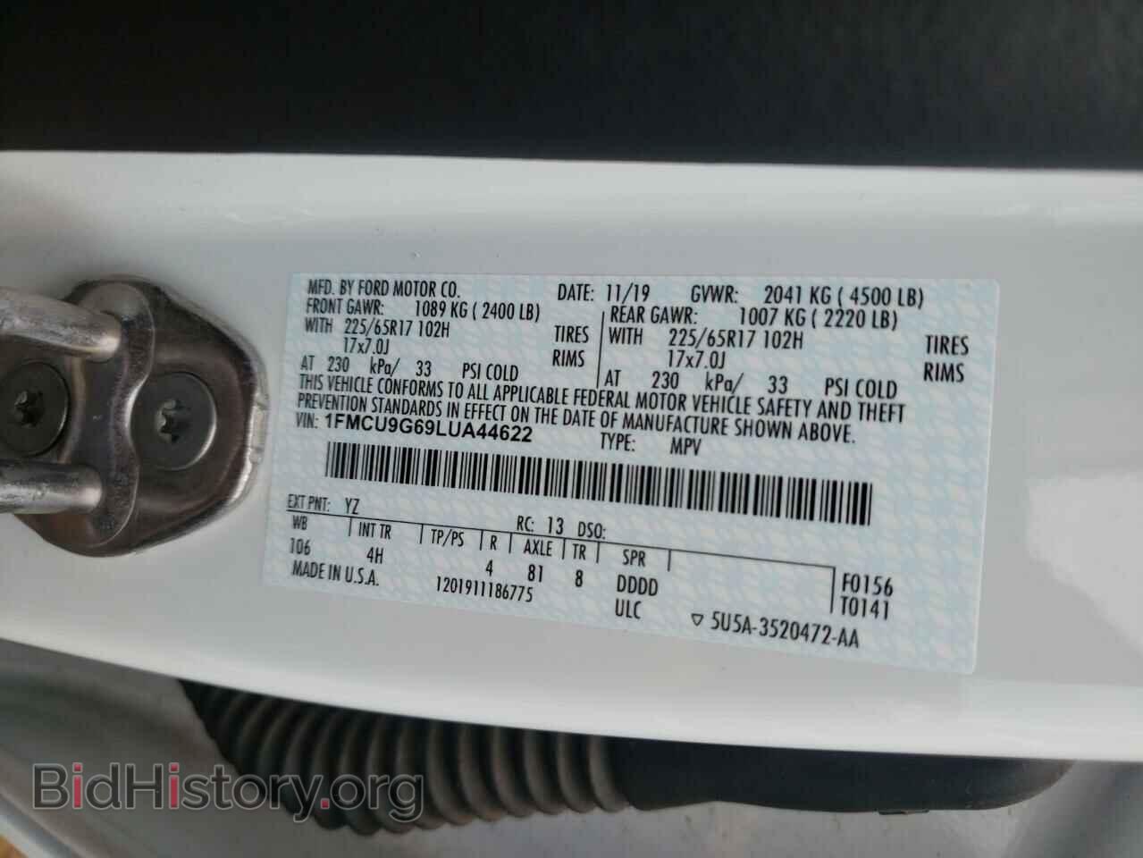 2020 FORD ESCAPE - VIN: 1FMCU9G69LUA44622 - Фото 10