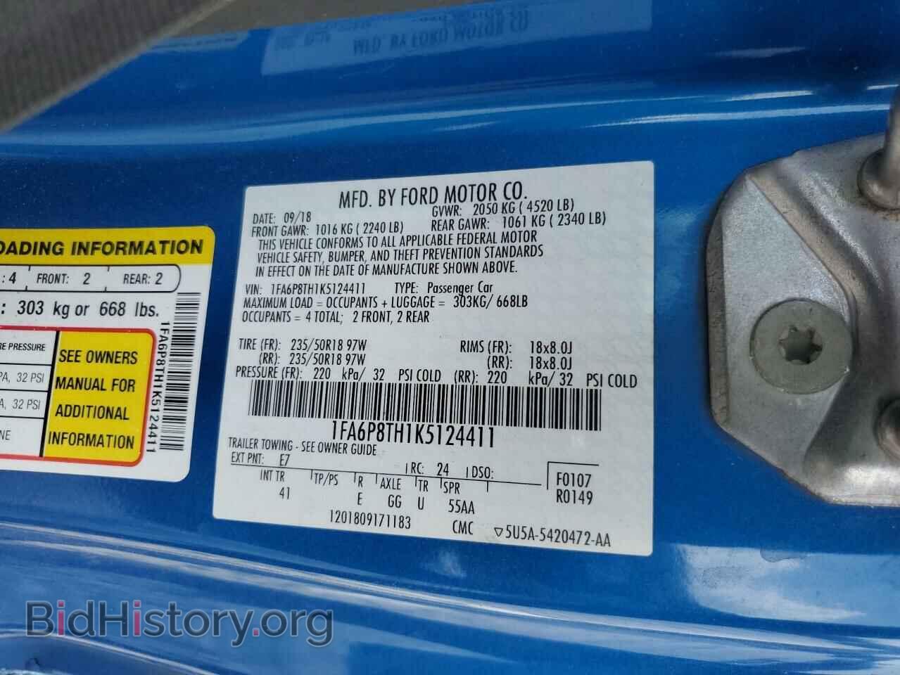 2019 FORD ALL Models - VIN: 1FA6P8TH1K5124411 - Фото 12