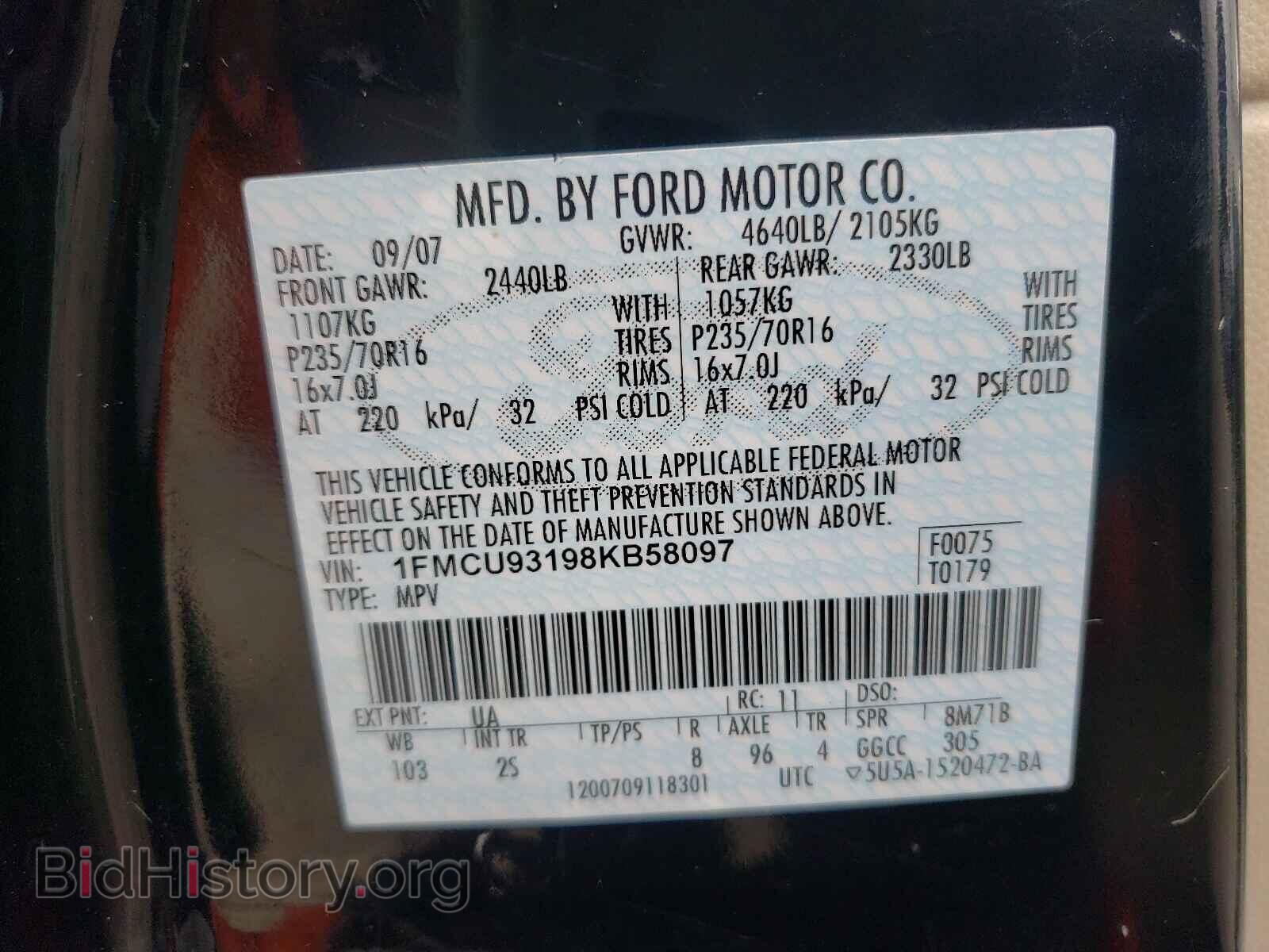 2008 FORD ESCAPE - VIN: 1FMCU93198KB58097 - Фото 10