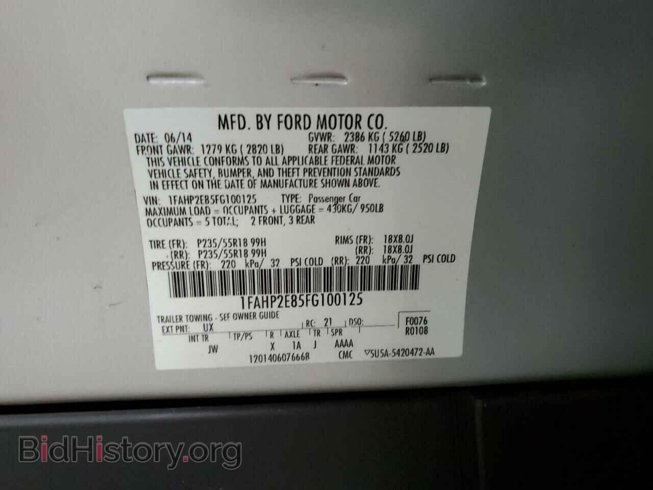 2015 FORD TAURUS - VIN: 1FAHP2E85FG100125 - Photo 10
