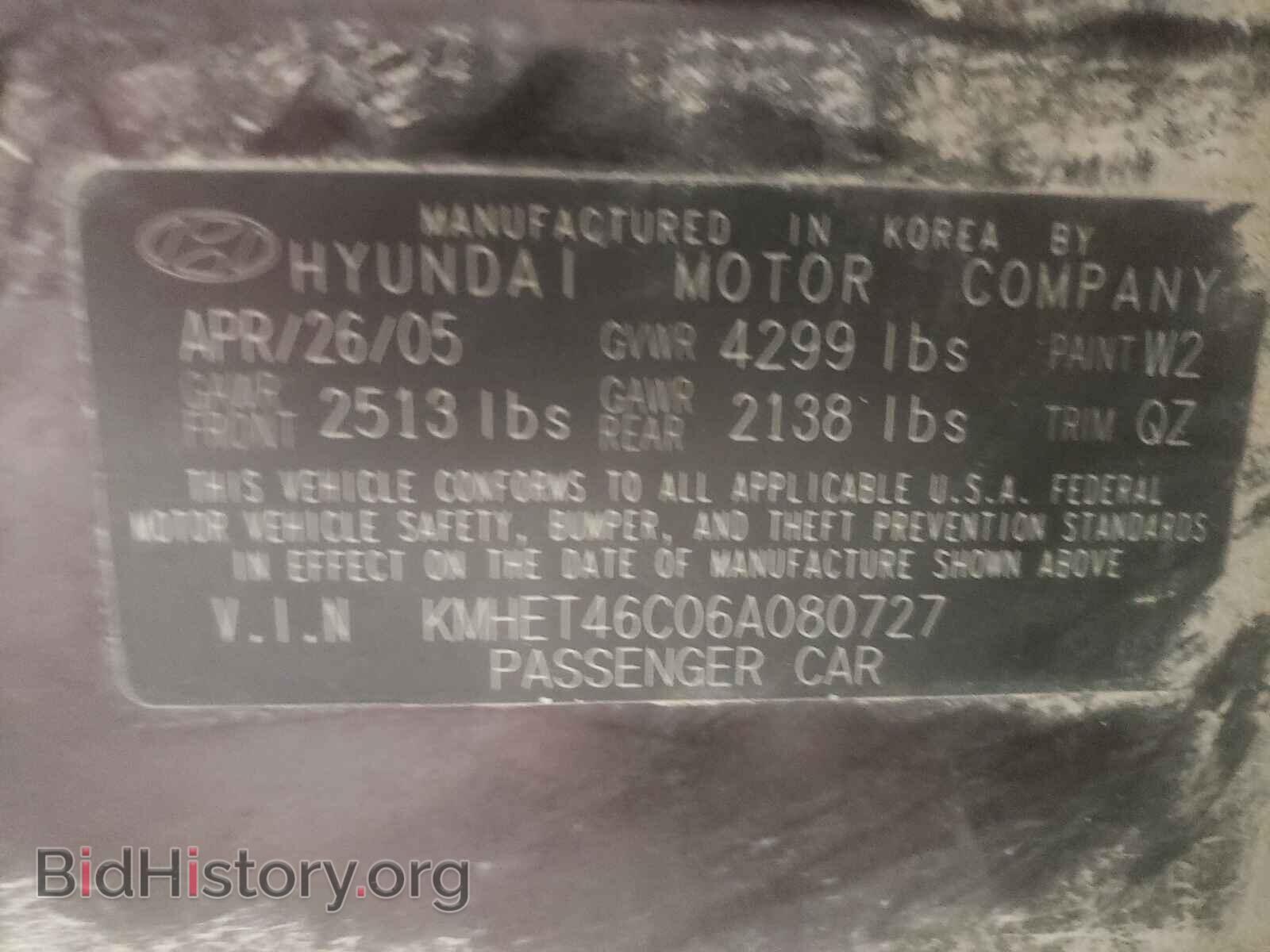 2006 HYUNDAI SONATA - VIN: KMHET46C06A080727 - Фото 10