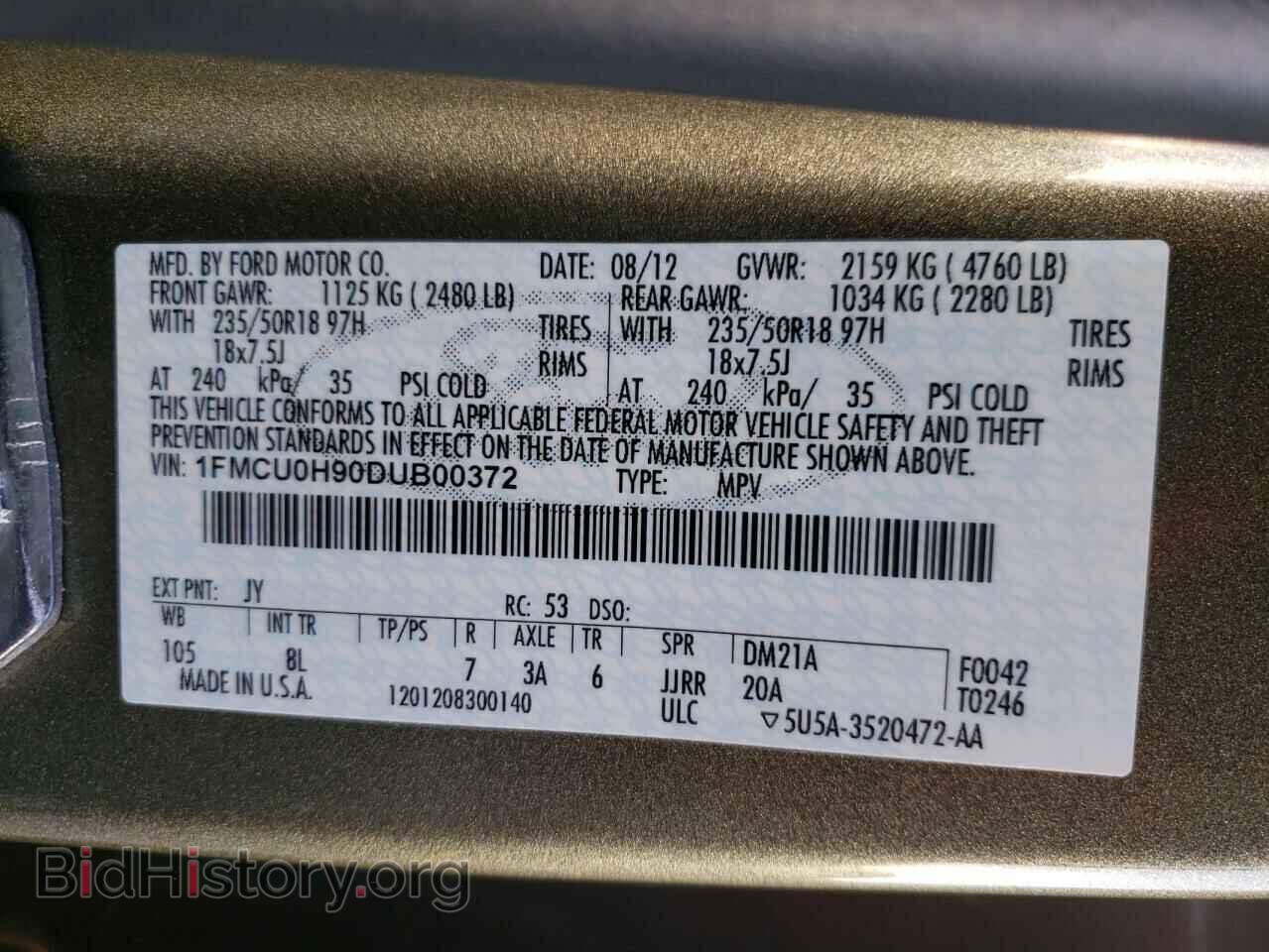 2013 FORD ESCAPE - VIN: 1FMCU0H90DUB00372 - Фото 10