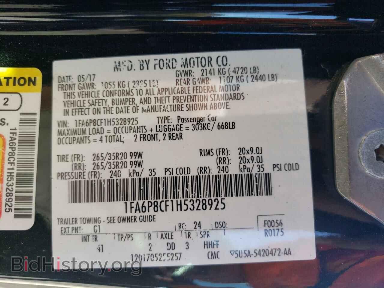 2017 FORD MUSTANG - VIN: 1FA6P8CF1H5328925 - Фото 10