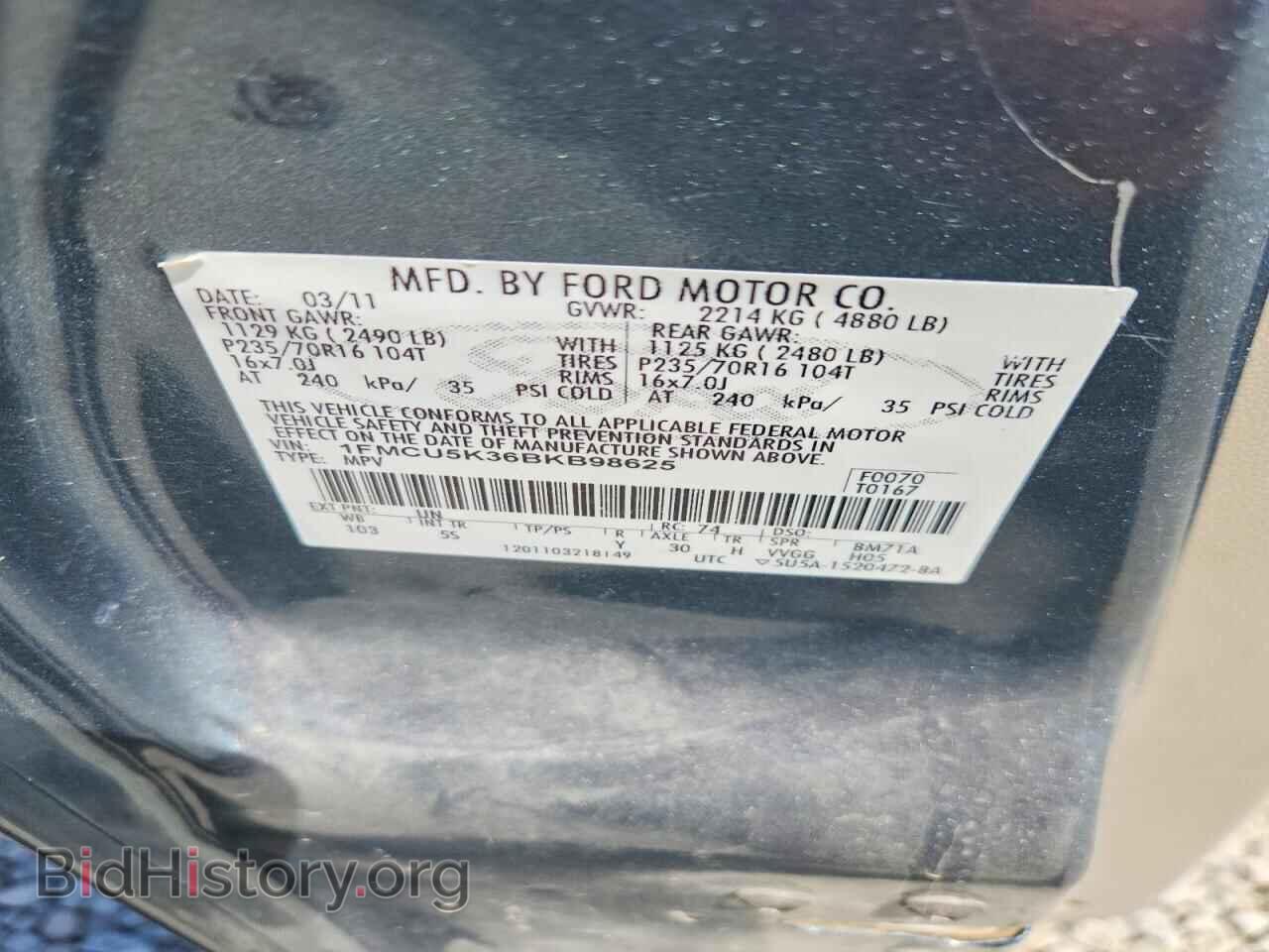 2011 FORD ESCAPE - VIN: 1FMCU5K36BKB98625 - Фото 14