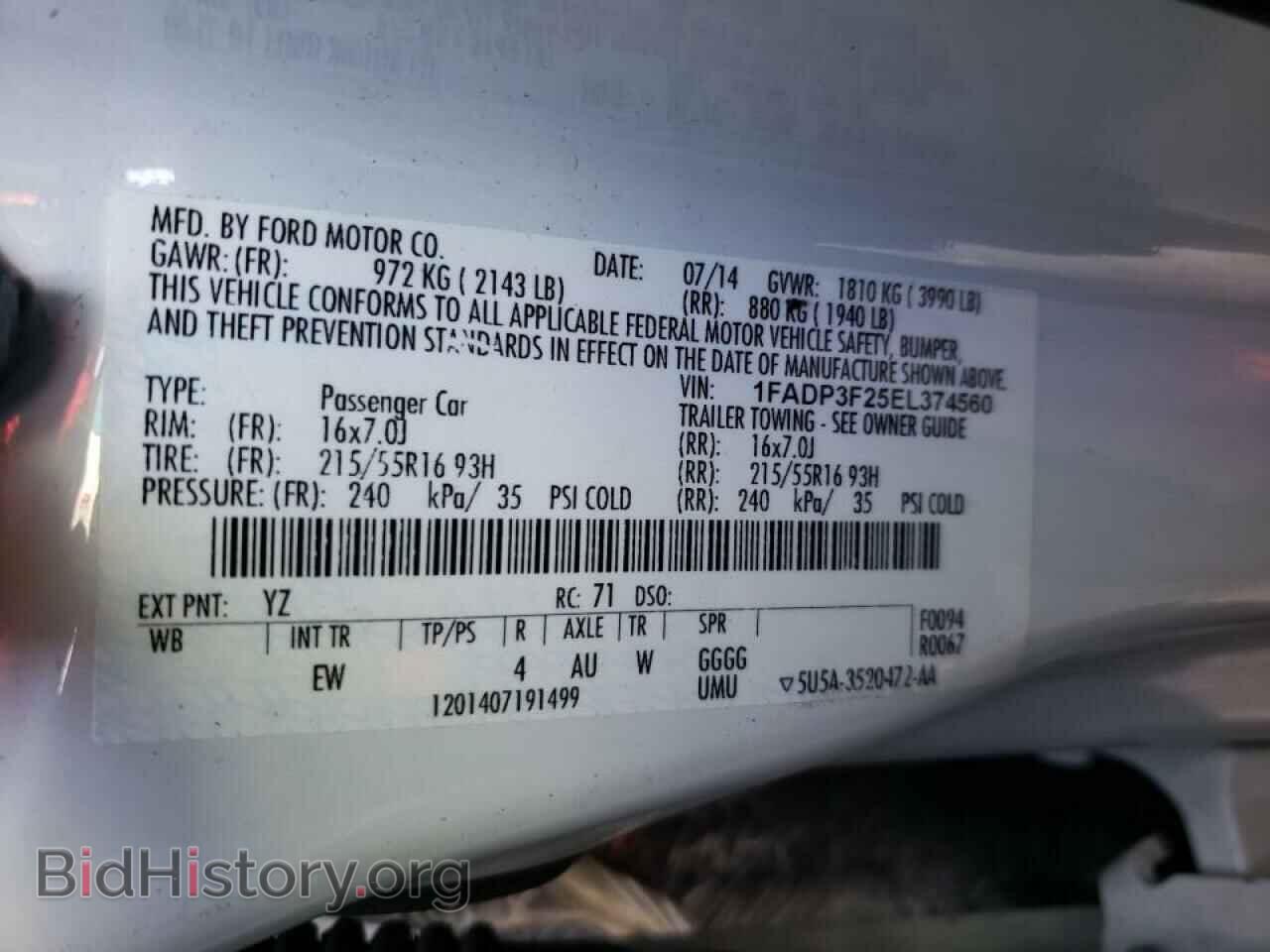 2014 FORD FOCUS - VIN: 1FADP3F25EL374560 - Фото 10