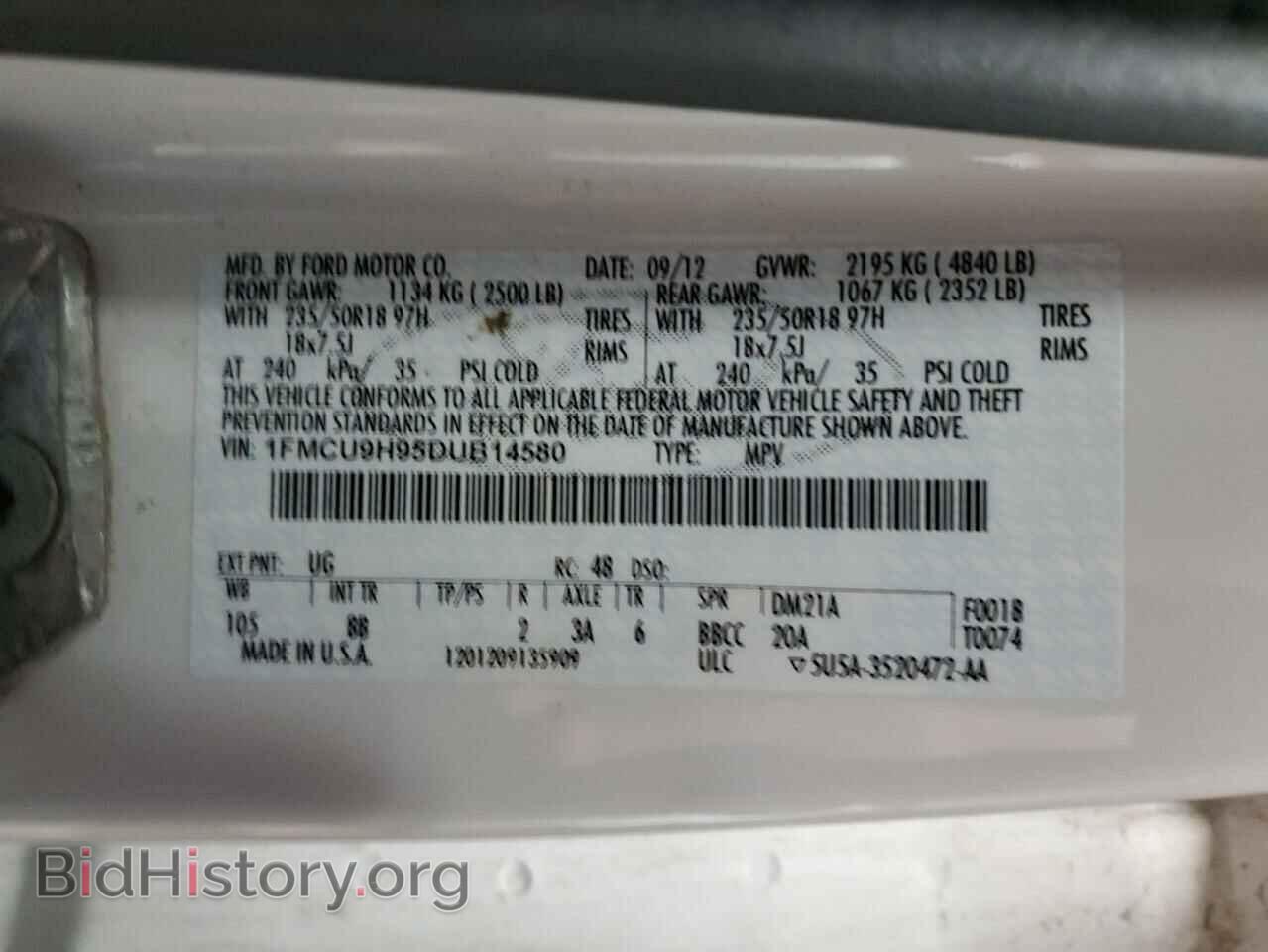 2013 FORD ESCAPE - VIN: 1FMCU9H95DUB14580 - Photo 14
