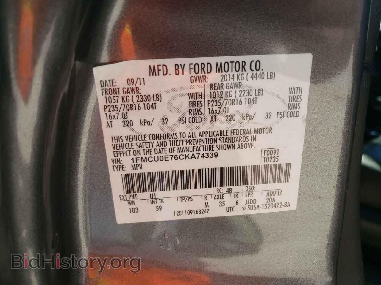 2012 FORD ESCAPE - VIN: 1FMCU0E76CKA74339 - Photo 10