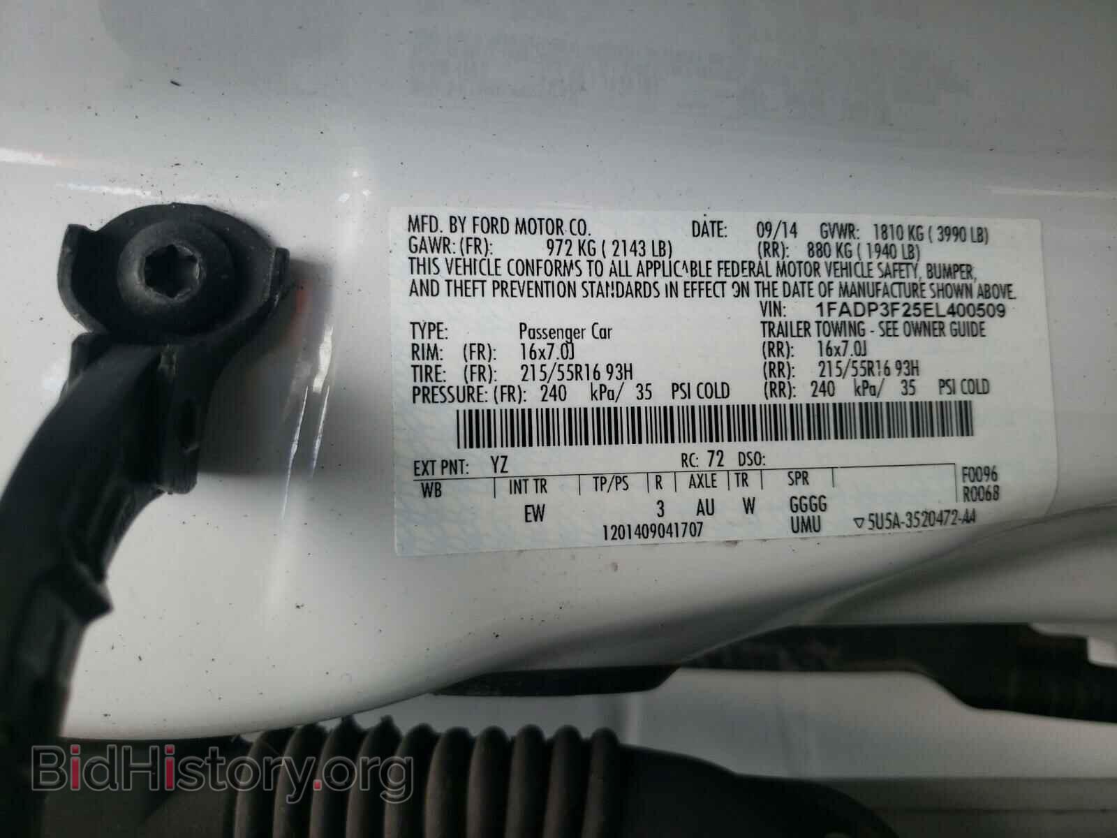 2014 FORD FOCUS - VIN: 1FADP3F25EL400509 - Фото 10