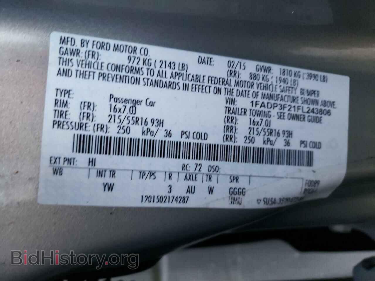 2015 FORD FOCUS - VIN: 1FADP3F21FL243806 - Фото 10
