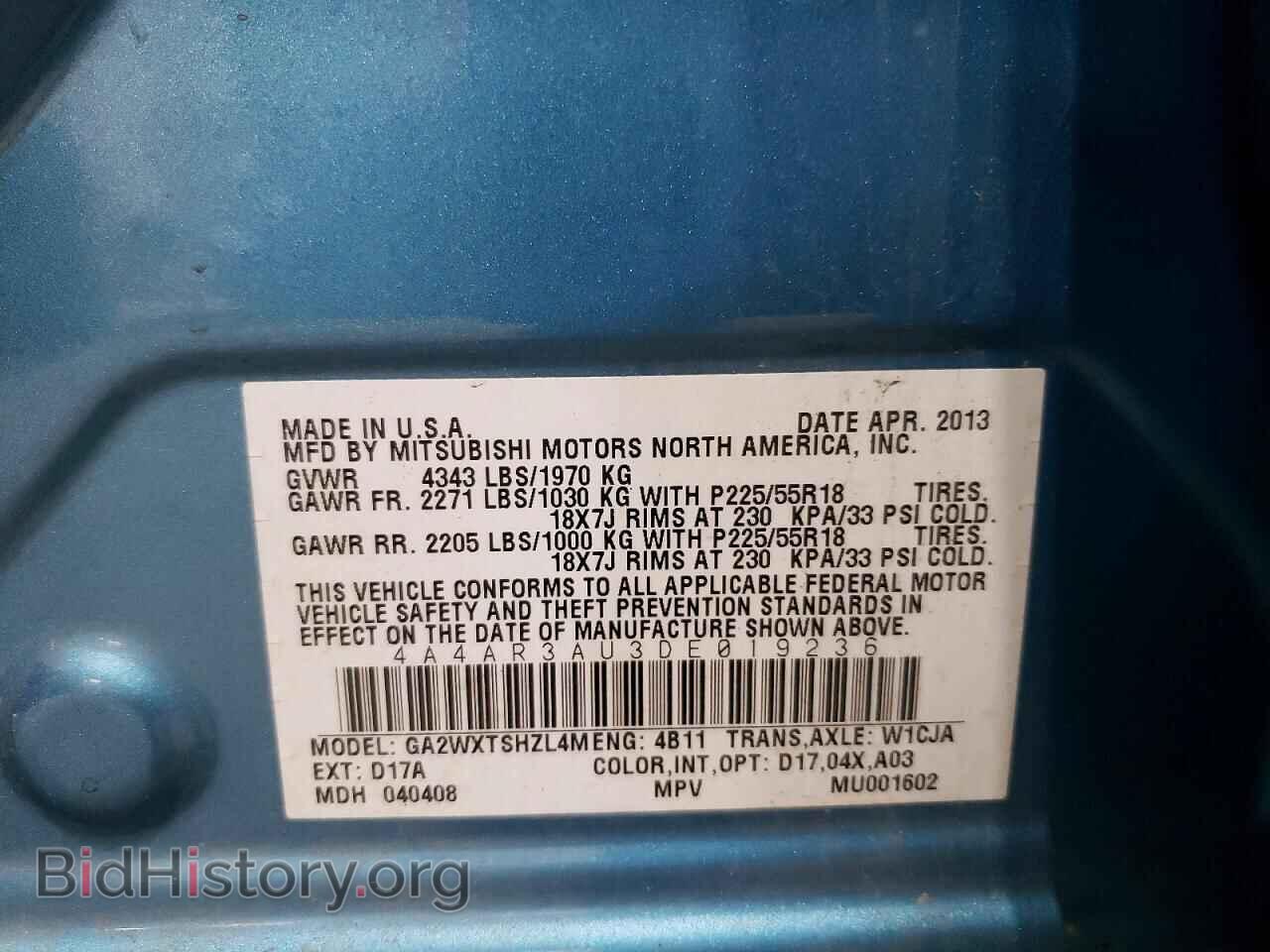 2013 MITSUBISHI OUTLANDER - VIN: 4A4AR3AU3DE019236 - Photo 13