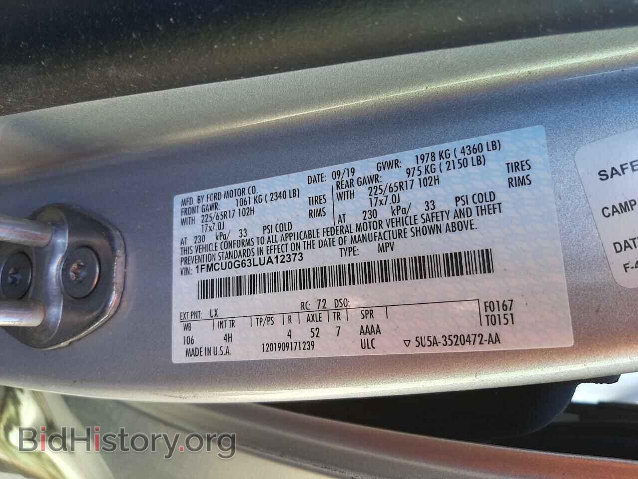 2020 FORD ESCAPE - VIN: 1FMCU0G63LUA12373 - Фото 10