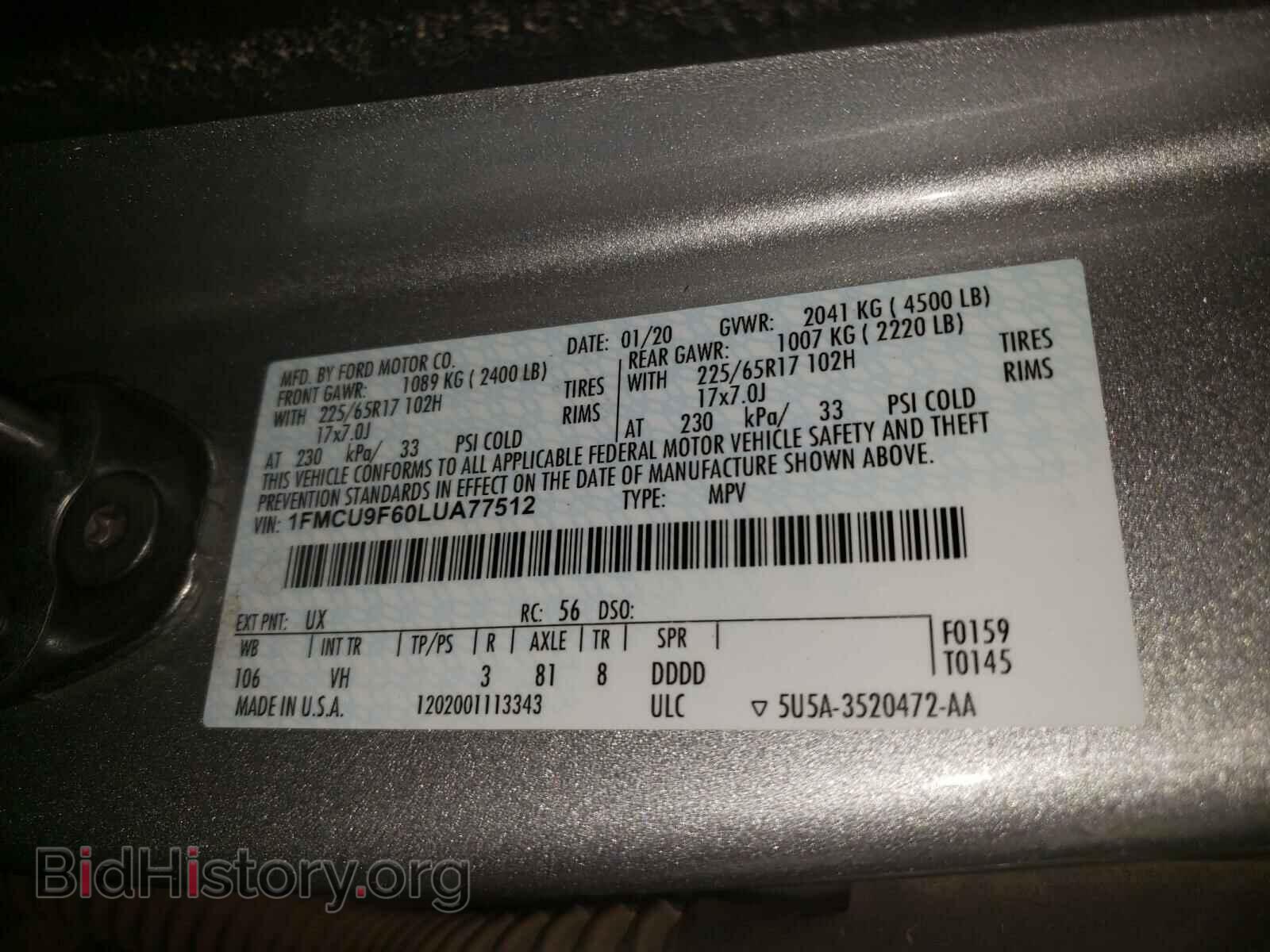 2020 FORD ESCAPE - VIN: 1FMCU9F60LUA77512 - Photo 10