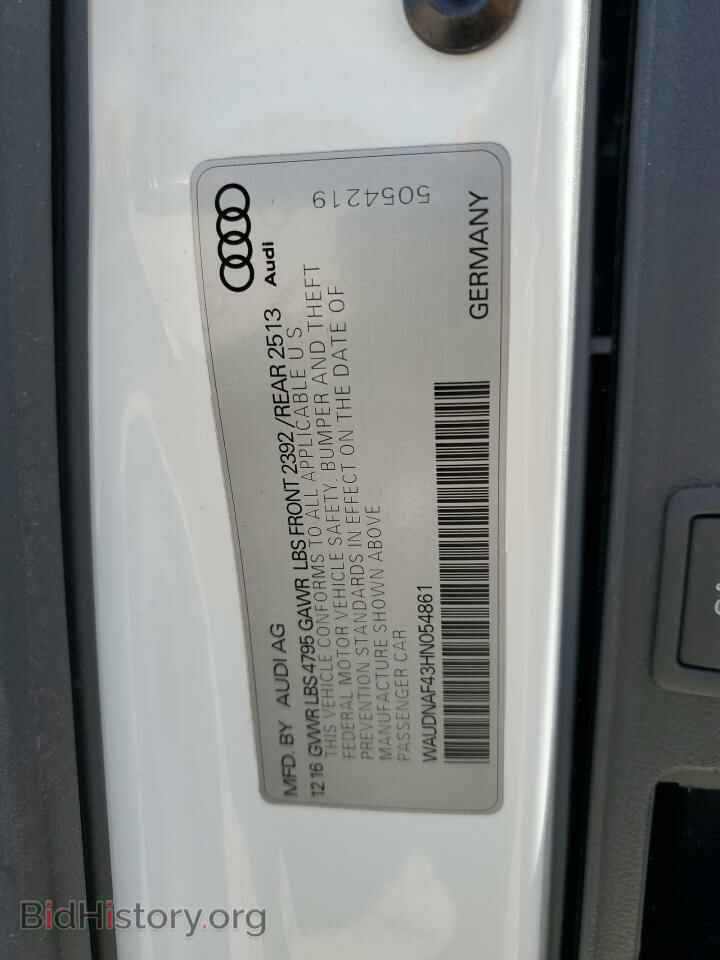 2017 AUDI A4 - VIN: WAUDNAF43HN054861 - Фото 13