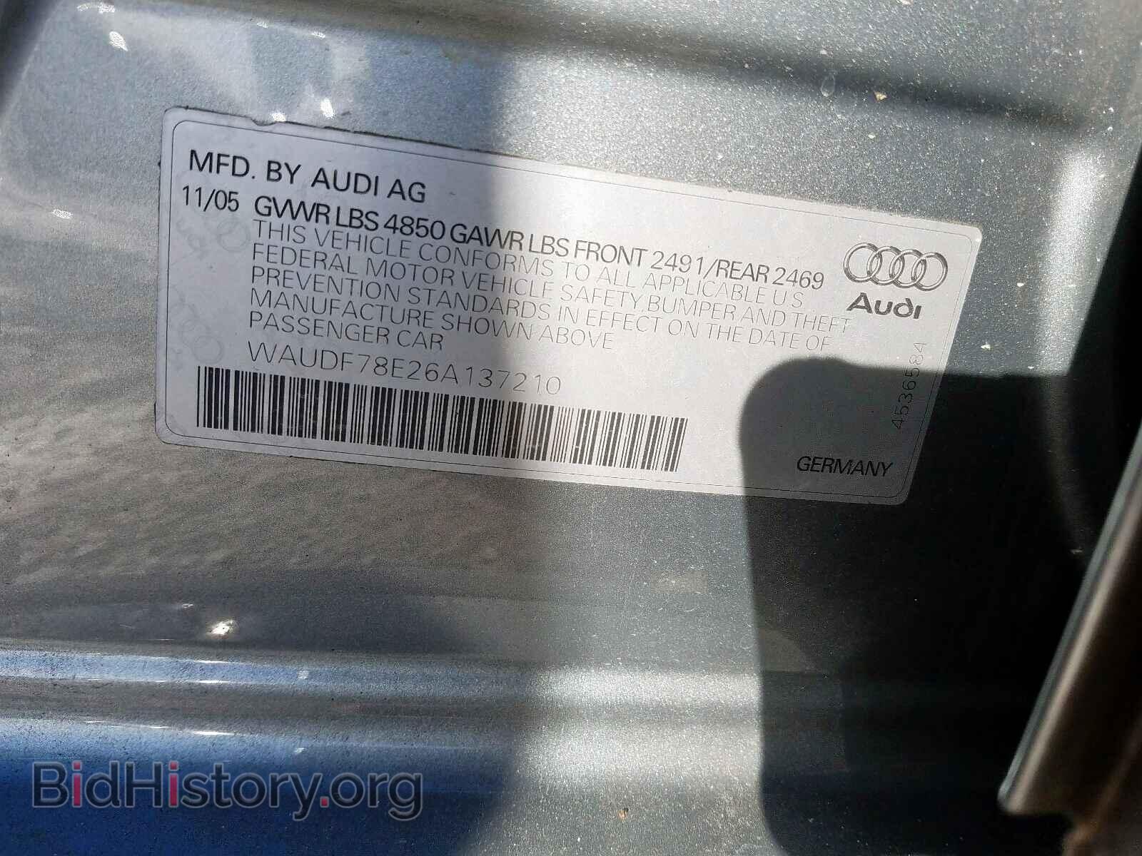 2006 AUDI A4 - VIN: WAUDF78E26A137210 - Фото 10