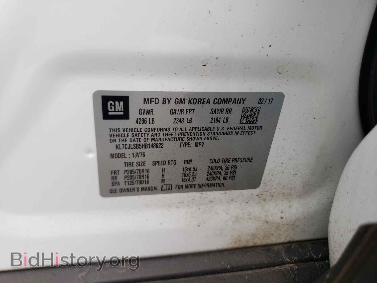 2017 CHEVROLET TRAX - VIN: KL7CJLSB5HB148622 - Фото 10
