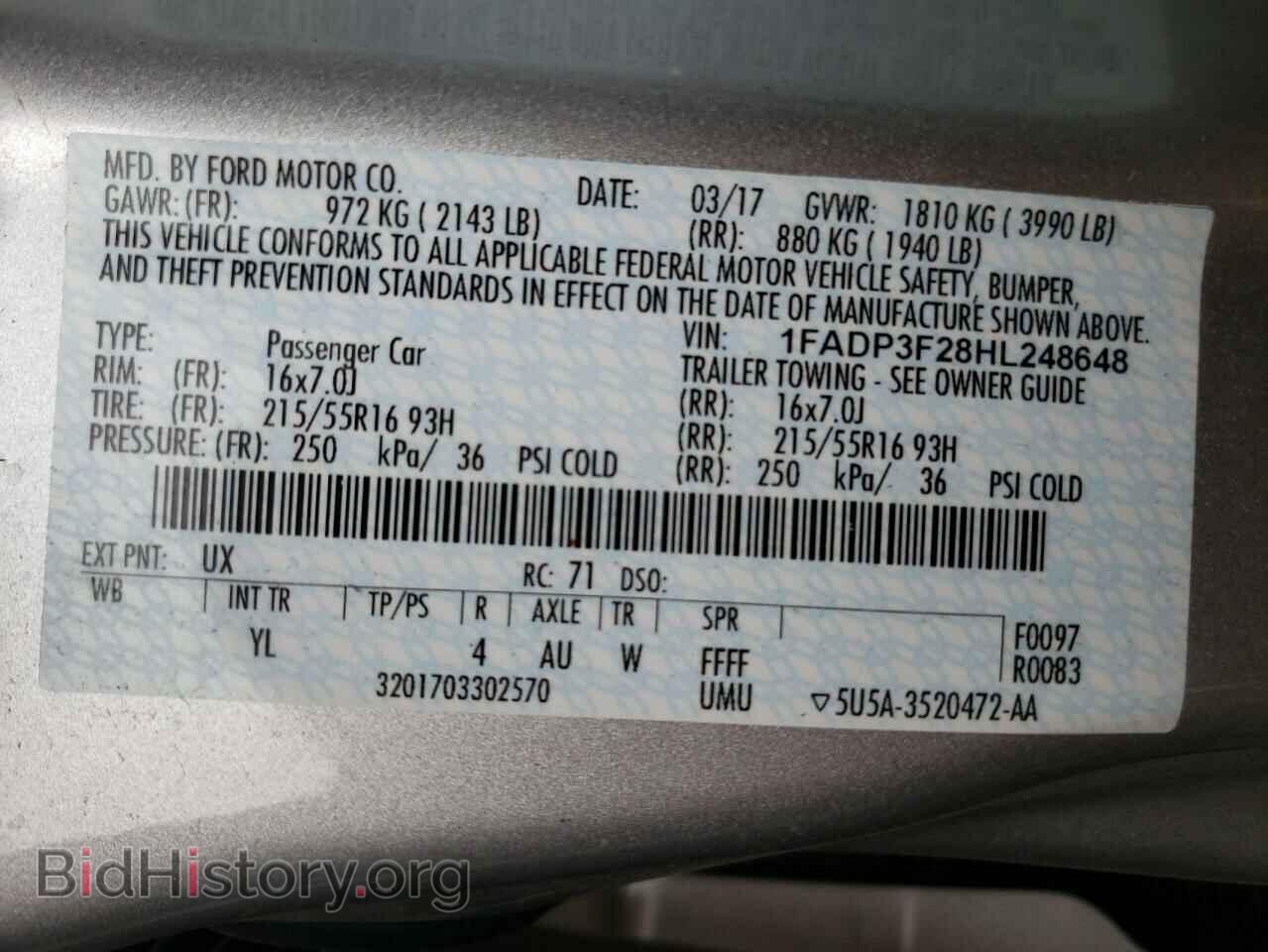 2017 FORD FOCUS - VIN: 1FADP3F28HL248648 - Фото 10