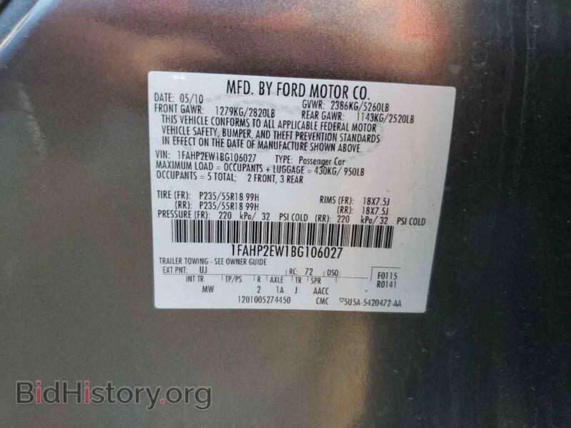 2011 Ford TAURUS (VIN 1FAHP2EW1BG106027) — photo 10 of 10