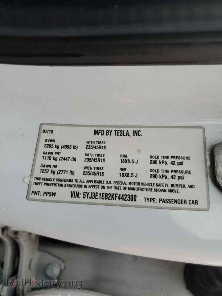 2019 TESLA MODEL 3 - VIN: 5YJ3E1EB2KF442300 - Фото 10